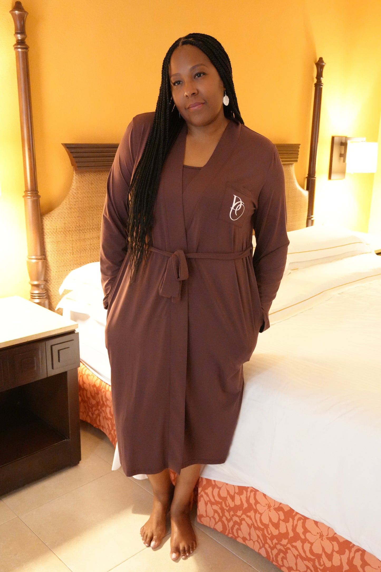 Chemise Gown & Robe Set - Mocha Mousse