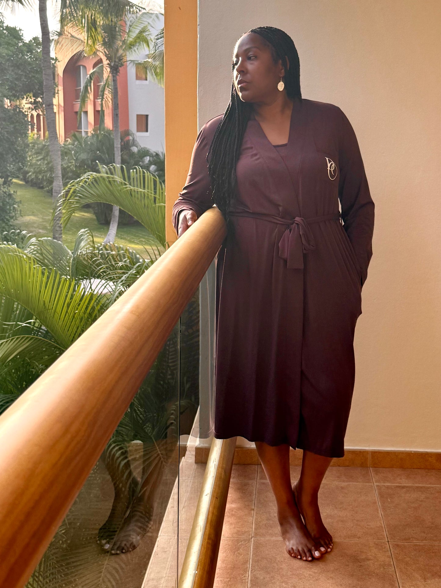 Chemise Gown & Robe Set - Mocha Mousse